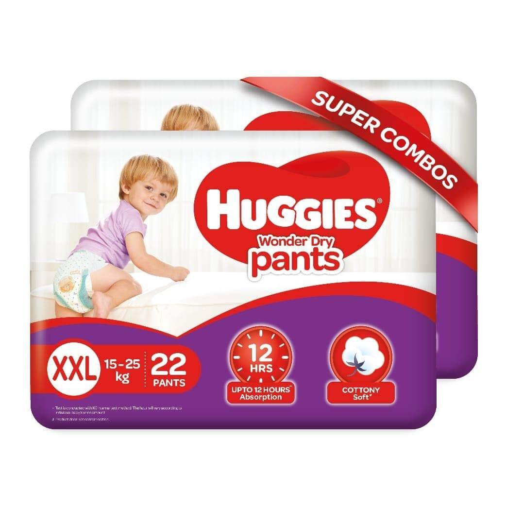 Huggies Wonder Dry Pants for babies, Double Extra Large (15 - 25 kg), Combo Pack of 2, 22 Counts per Pack, 44 Count